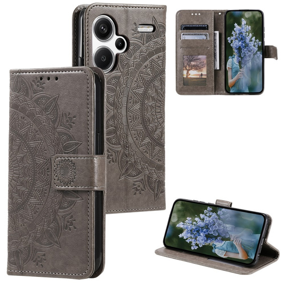 Flip case for Xiaomi Redmi Note 13 Pro+, Mandala, grey