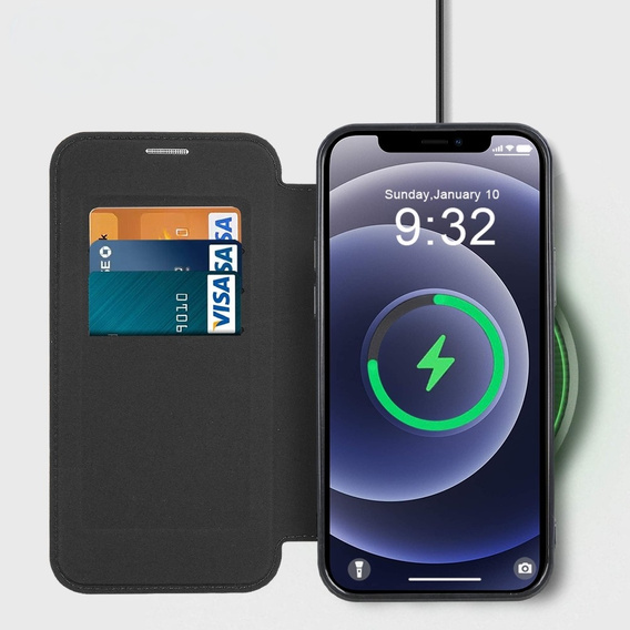 Flip case for iPhone 12, RFID Wallet MagSafe CamShield, black