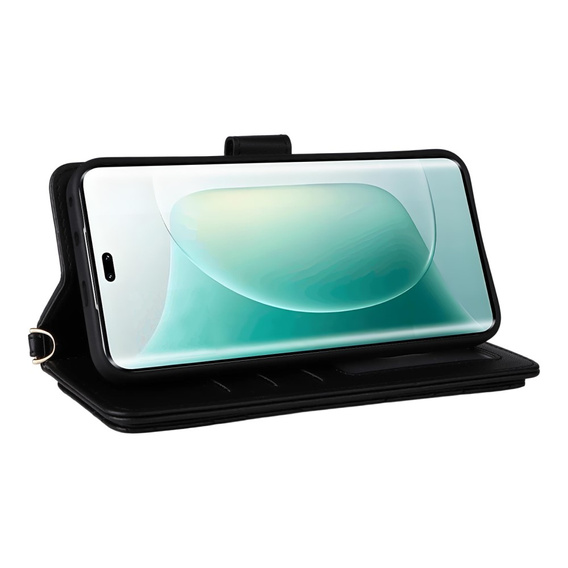 Crossbody Leather Wallet flip case for Honor 400 5G, black
