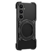 Case for Samsung Galaxy S25, Kickstand Bumper, with lens cover, for MagSafe, black / silver