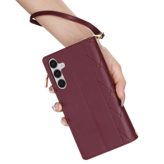 Flip case for Samsung Galaxy A56 5G, Rhombus Crossbody Leather, maroon