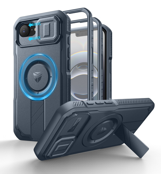 Armored case for iPhone 16e, Dexnor CamProtect MagSafe, blue