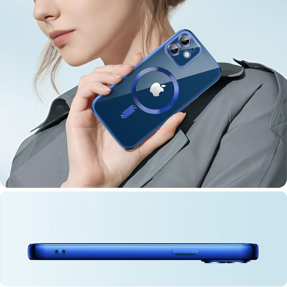 Case for iPhone 12, Electro MagSafe, blue + Screen Glass