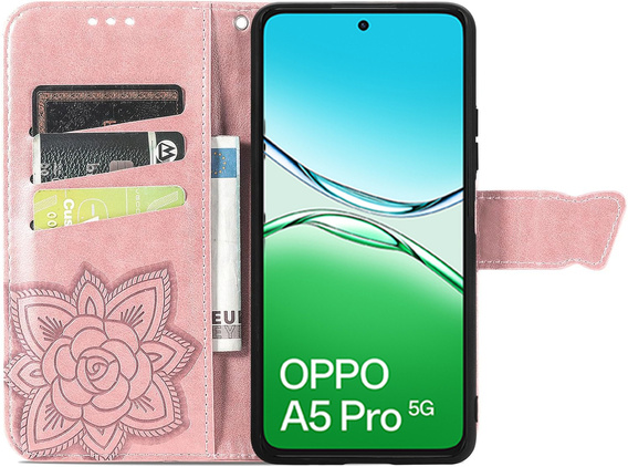Flip case for Oppo A5 Pro 5G, Butterfly, pink rose gold