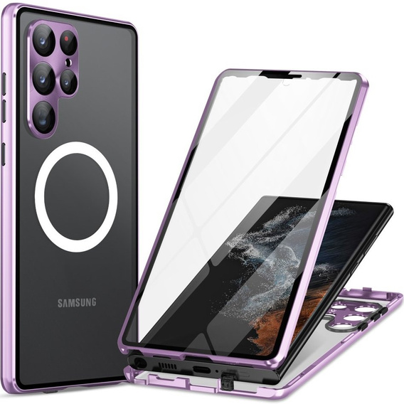 Magnetic Dual Glass MagSafe case for Samsung Galaxy S22 Ultra, purple