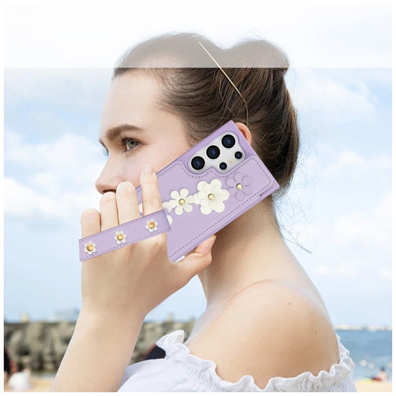 Case for Samsung Galaxy S25 Ultra, Leather Flower Card Slot, purple