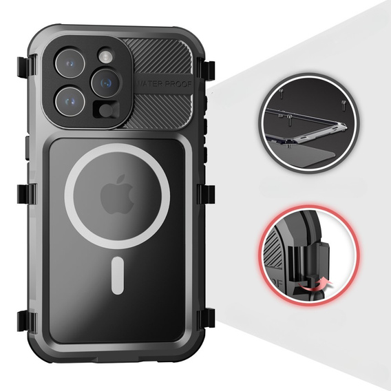IP68 Waterproof Case for iPhone 15 Pro Max, SHELLBOX MagSafe, black