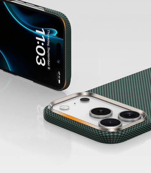 BENKS Kevlar case for iPhone 17 Pro Max, Magnetic Armour Tint 1000D 0070, for MagSafe, active button – green