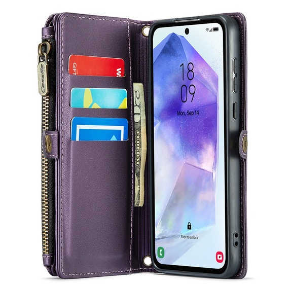 Case CASEME for Samsung Galaxy A55 5G, RFID Leather Wallet, with shoulder strap, purple