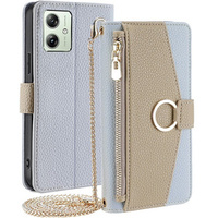 Flip case for Motorola Moto G54 5G, Wallet Zipper Pocket, with mirror, blue