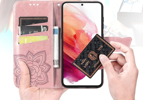 Flip case for Motorola Edge 50 Pro, Butterfly, pink rose gold