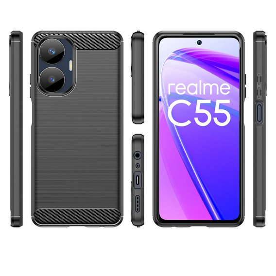Case for Realme C55, Carbon, black