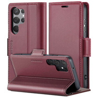 Case for Samsung Galaxy S24 Ultra, ERBORD Glossy Litchi, wallet with flap, red