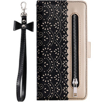 Flip case for Samsung Galaxy A25 5G, Wallet Pocket Zipper Lace, black