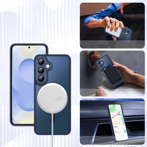 Case for Samsung Galaxy S25+ Plus, for MagSafe, ERBORD Matt Case, dark blue + Screen Glass