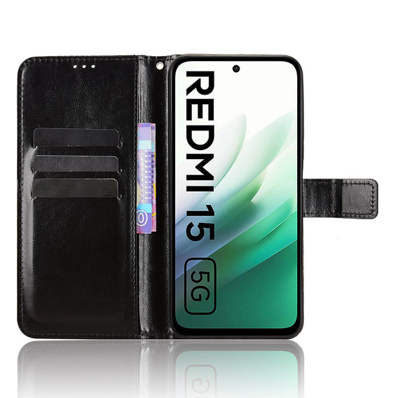Flap case for Xiaomi Redmi 15 5G / 4G, textured Crazy Horse, black