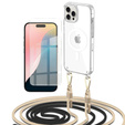 Case with lanyard for iPhone 16 Pro, ERBORD MagSafe, transparent + Glass for screen