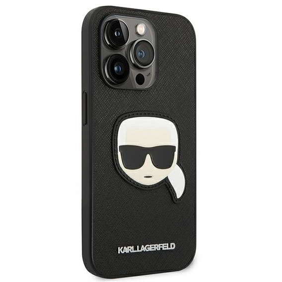 Karl Lagerfeld Case for iPhone 14 Pro Max, Saffiano Karl's Head Patch, black