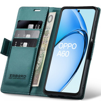 Case for Oppo A60, ERBORD Glossy Litchi, wallet with flap, green