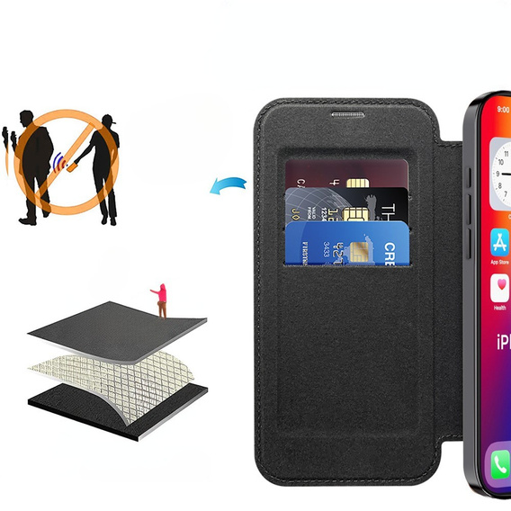 Flip case for iPhone 16 Pro, RFID Wallet MagSafe CamShield, black