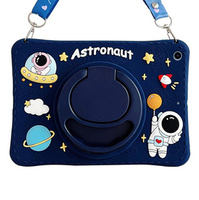Children's silicone case for iPad 9.7" 2018/2017 (6/5 gen.), armored with strap, Astronaut, dark blue