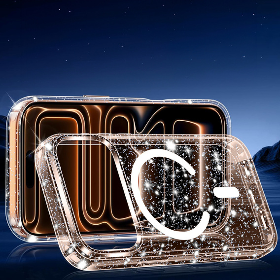Case for iPhone 17 Pro Max, for MagSafe, glitter - translucent gold