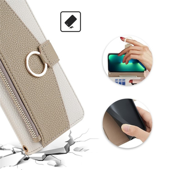 Flip case for Motorola Moto G24 / G24 Power / G04, Wallet Zipper Pocket, with mirror, white