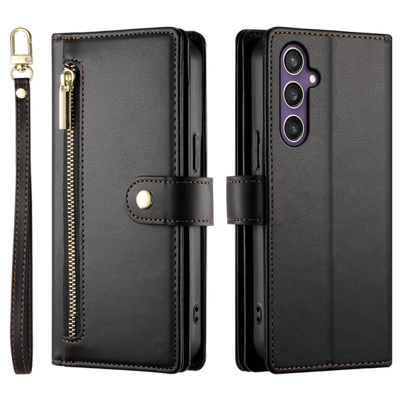 Flip case for Samsung Galaxy S25, Wallet Zipper Pocket, black