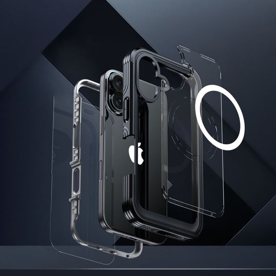 Case for iPhone 16 Plus, Shockproof, with glass, for MagSafe, black