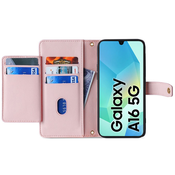 Flip case for Samsung Galaxy A16, Wallet Zipper Pocket, pink