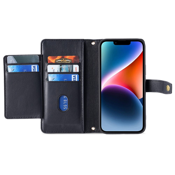Flip case for iPhone 15, Wallet Zipper Pocket, black
