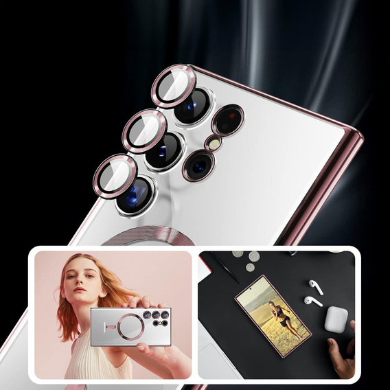 Case for Samsung Galaxy S24 Ultra, Electro MagSafe, pink rose gold + Full Glue Ceramic Glass