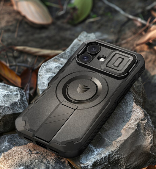 Armored case for iPhone 16, Dexnor CamProtect MagSafe, black (Two frames)