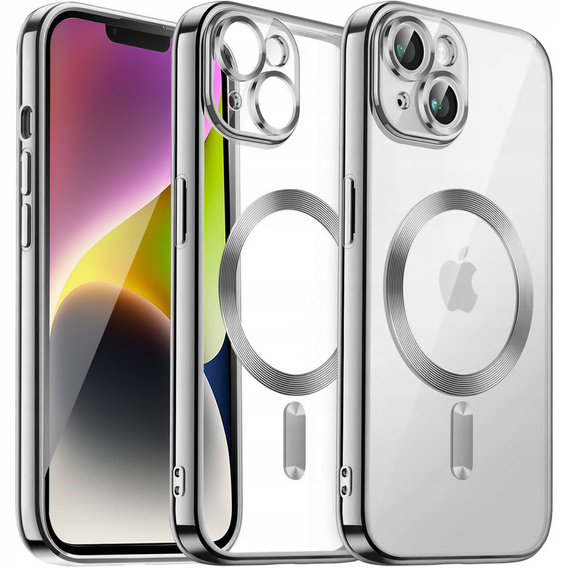 Case for iPhone 14 Plus, Electro MagSafe, silver + Screen Glass