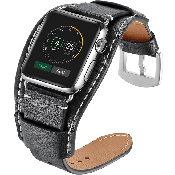 Leather Strap for Apple Watch 1/2/3/4/5/6/7/8/SE/Ultra 42/44/45/49mm, Black.