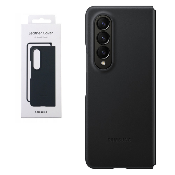 The original Samsung Case for Galaxy Z Fold 4, Leather Flip Cover, black