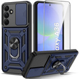 Armored Case for Samsung Galaxy A36, CamShield Slide, blue + Tempered Glass 9H