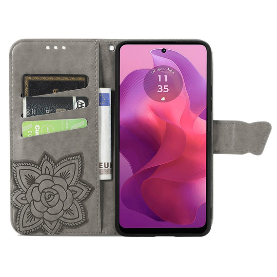Flip case for Motorola Moto G24 / G24 Power / G04, Butterfly, grey