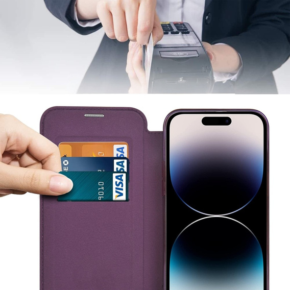 Flip case for iPhone 14 Pro Max, RFID Wallet MagSafe CamShield, purple