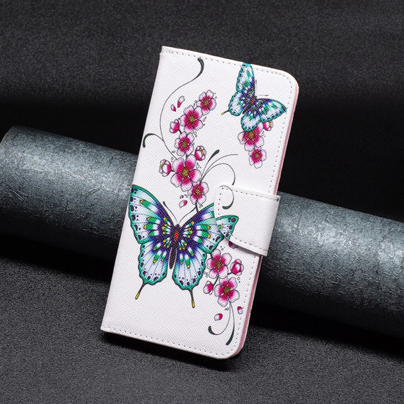 Flip case for Xiaomi 13 Lite, Wallet, butterfly & flowers, white