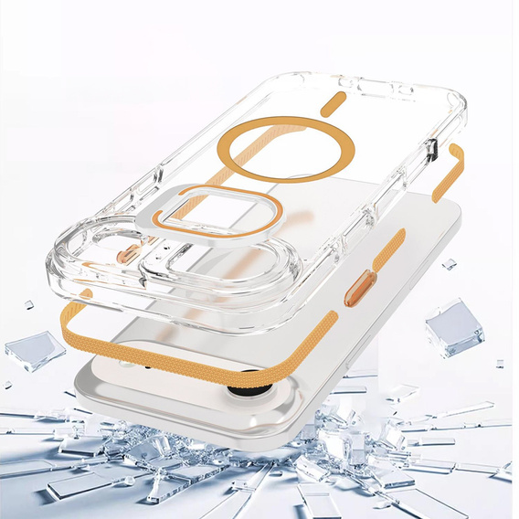 Case for iPhone Air, for MagSafe, with stand, transparent with gold inserts