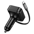 Hoco car charger with triple output and retractable 65 W USB-C cable