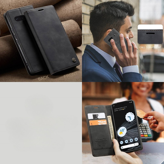 CASEME case for Google Pixel 7, Leather Wallet Case, black