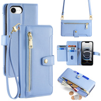 Flip case for iPhone 16E, Wallet Zipper Pocket, blue