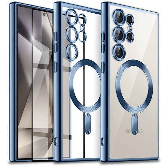 Case for Samsung Galaxy S24 Ultra, Electro MagSafe, blue + Full Glue Ceramic Glass