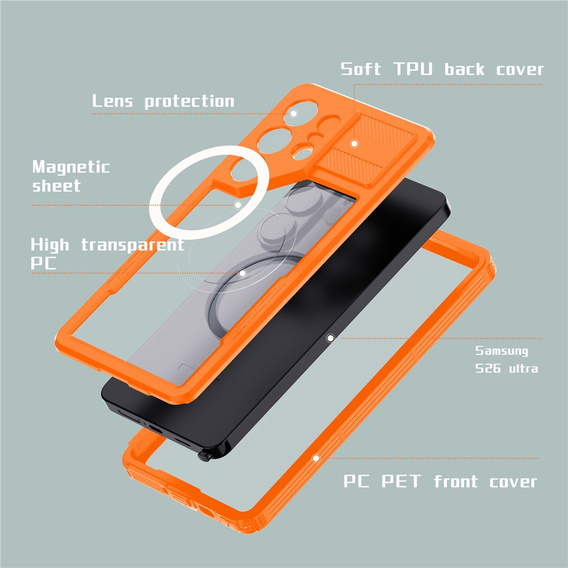 Redpepper MagSafe waterproof case for Samsung Galaxy S26 Ultra, orange