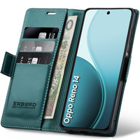 Case for Oppo Reno 14, ERBORD Glossy Litchi, wallet with flap, green