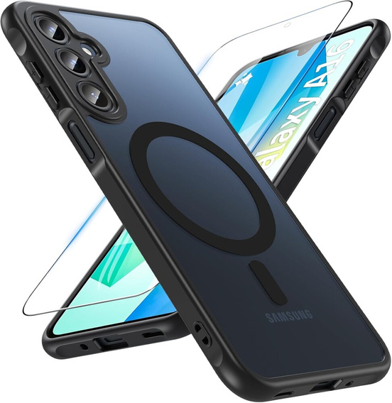 Case for Samsung Galaxy A16, for MagSafe, ERBORD Matt Case, black + Screen Glass