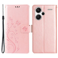 Flip case for Xiaomi Redmi Note 13 Pro+, Butterfly, pink rose gold