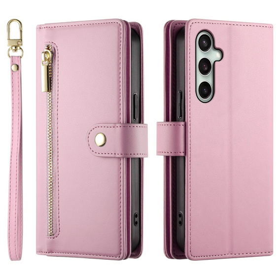Flip case for Samsung Galaxy S24 FE, Wallet Zipper Pocket, pink